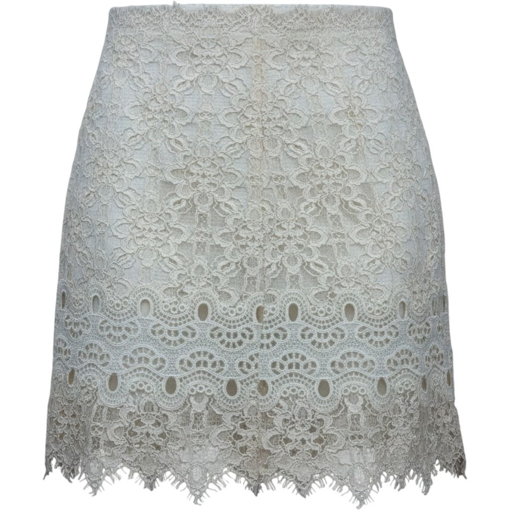 Sandro Paris Filipine White Lace Mini Skirt Floral Guipure‎ Scalloped Hem 0 NWT
